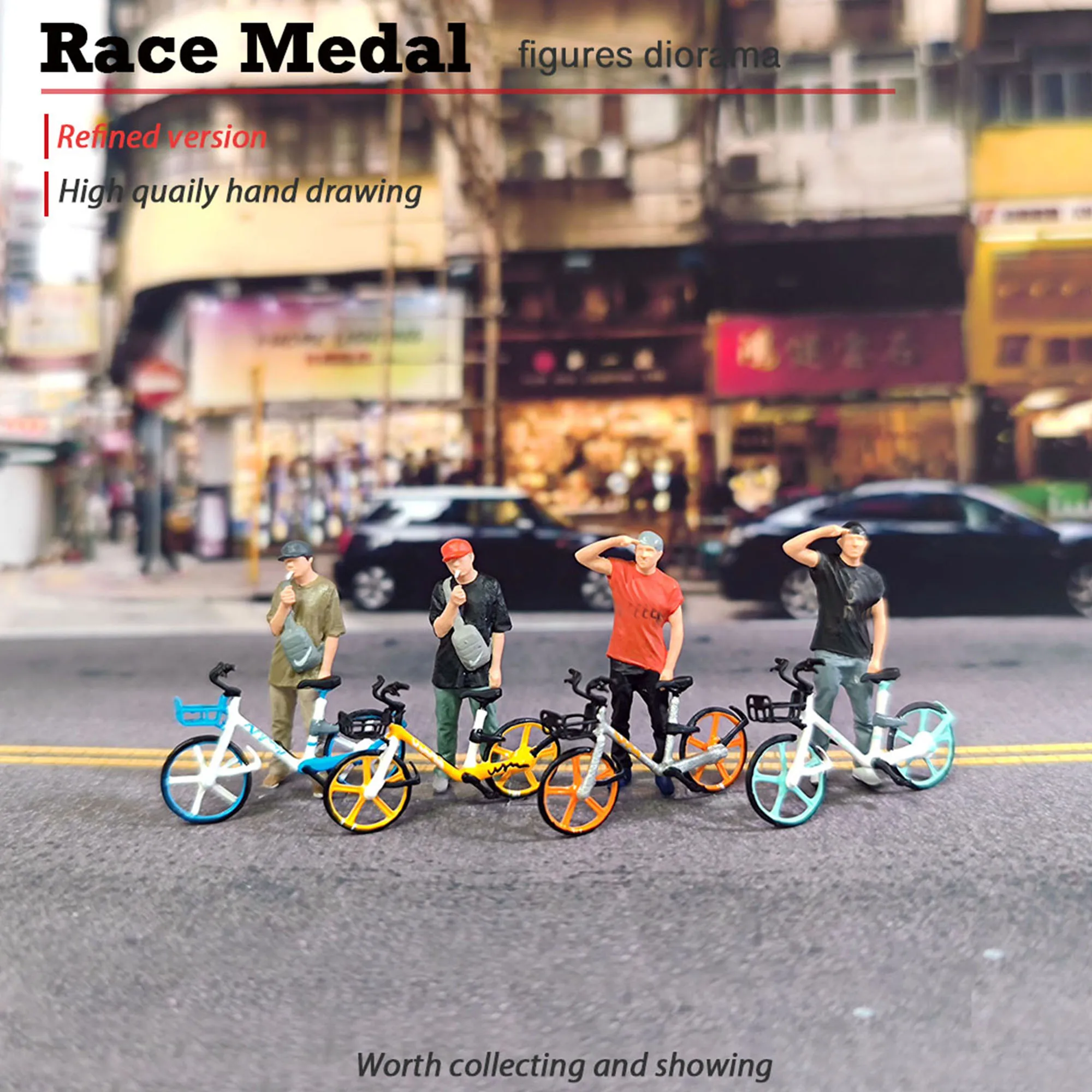 Race Medal 1/64 Mini hand-made model bicycle figure scene with miniature landscape 1:64 shared bike props