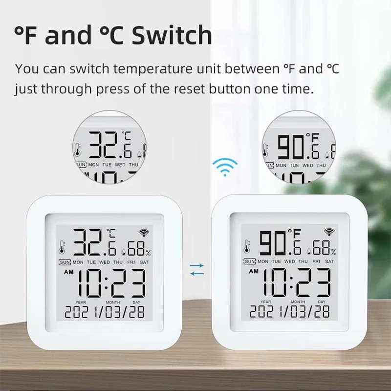 

WIFI Temperature Humidity Sensor Tuya Smart Digital Thermometer Hygrometer Time Date LCD Screen Detector Smart Home Desk Clock