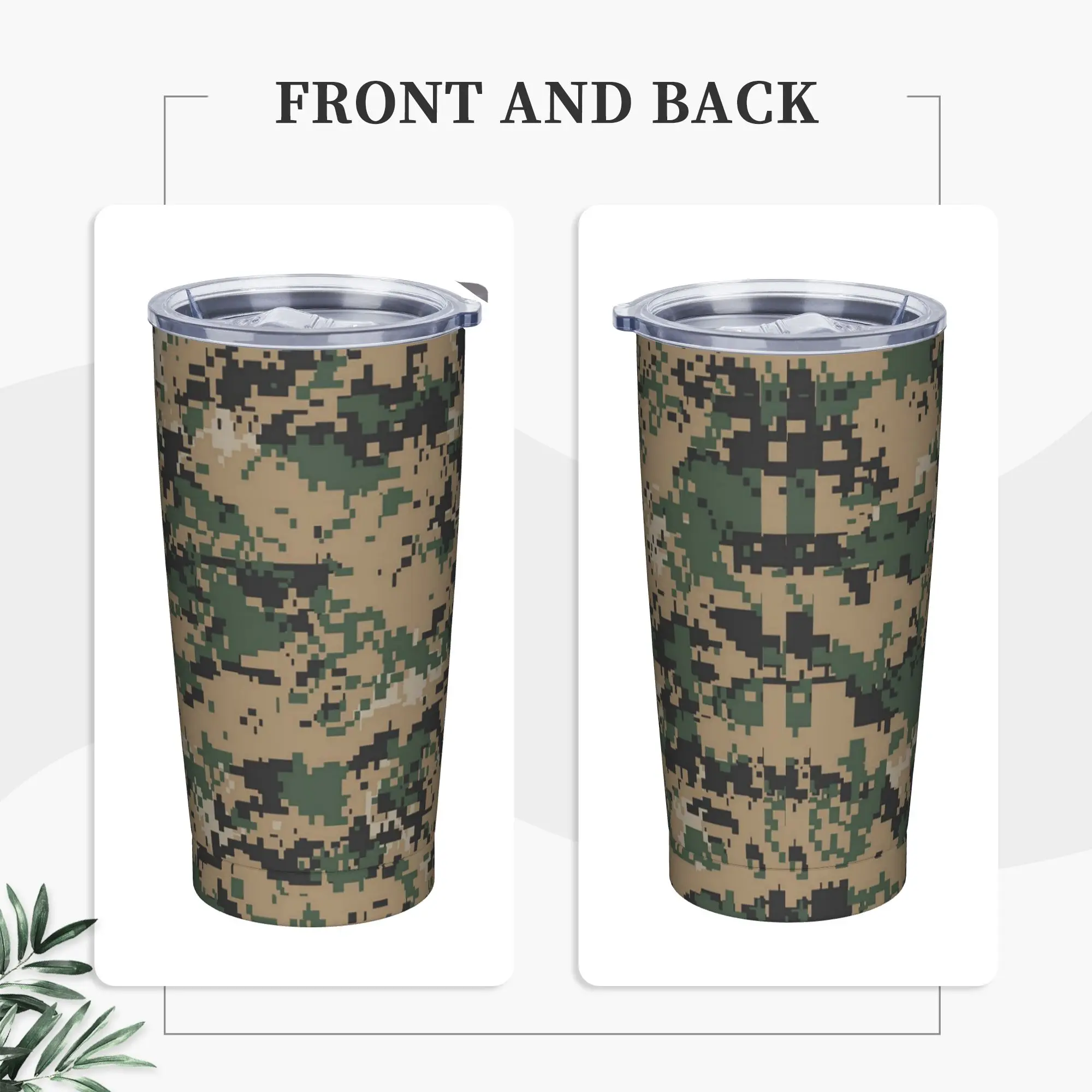 Camouflage Tumbler Vacuum Insulated United States Woodland Coffee Cups with Lid Straw Office Home Mug Hot Cold Drink, 20oz