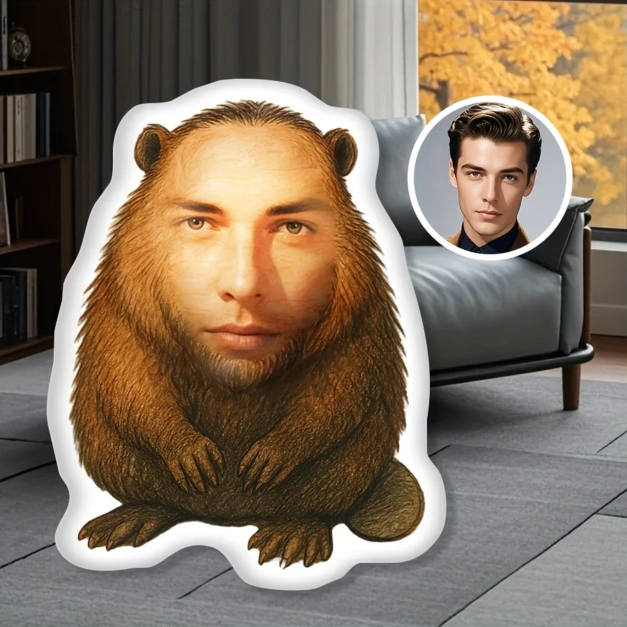 

Simulated brown bear shaped pillow, face customization, give to friends pranking friends funny pillows
