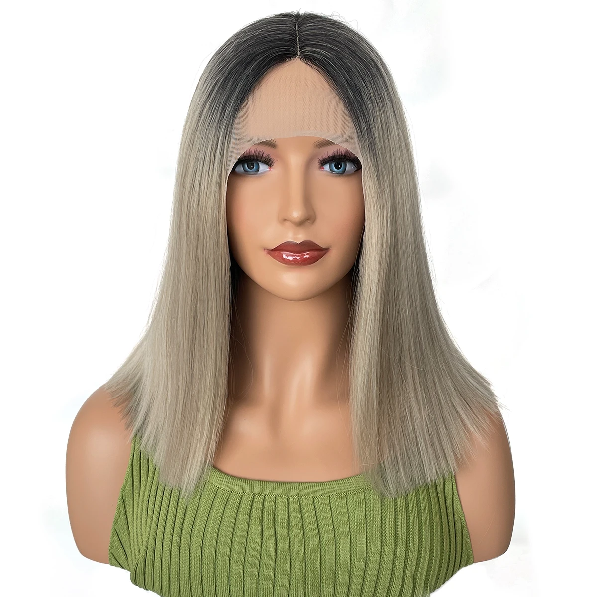 

BCHR Lace Front Wig Short Blonde Straight Wigs for Women Middle Part Cosplay Synthetic Wigs