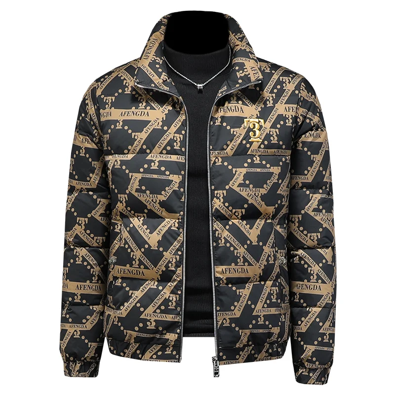 

Мужская зимняя куртка-пуховик с воротником-стойкой Thiened Anti-Cold с буквенным принтом, модная и сливая повседневная одежда из полиэфирного волокна