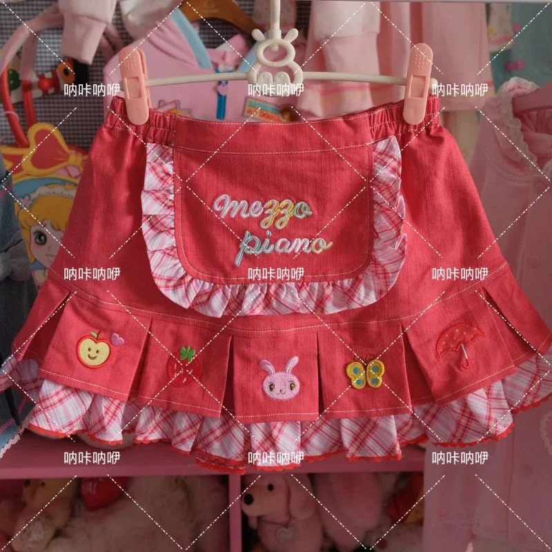 IMU Japanese Y2k Cute Sweet Girls Red Short Skirt Summer New Kawaii Skirt Cartoon Embroidery Mini Skirt Top Suit Daughter Clothe