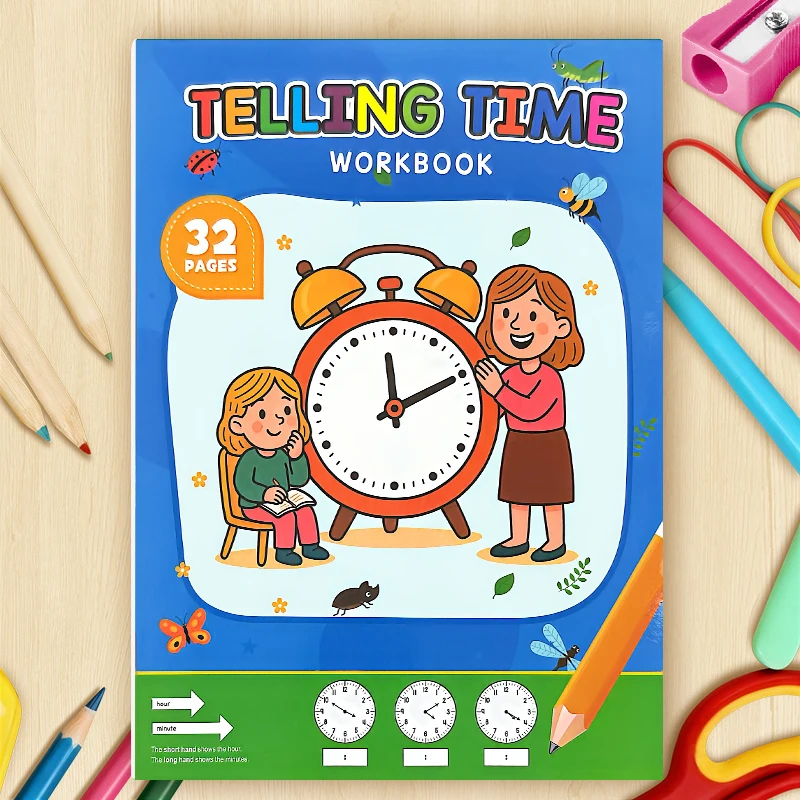 Preschool Telling Time Practice Workbook, Clock Hour & Minute Recognition Learning Book, Fun Math Educational Activity Book