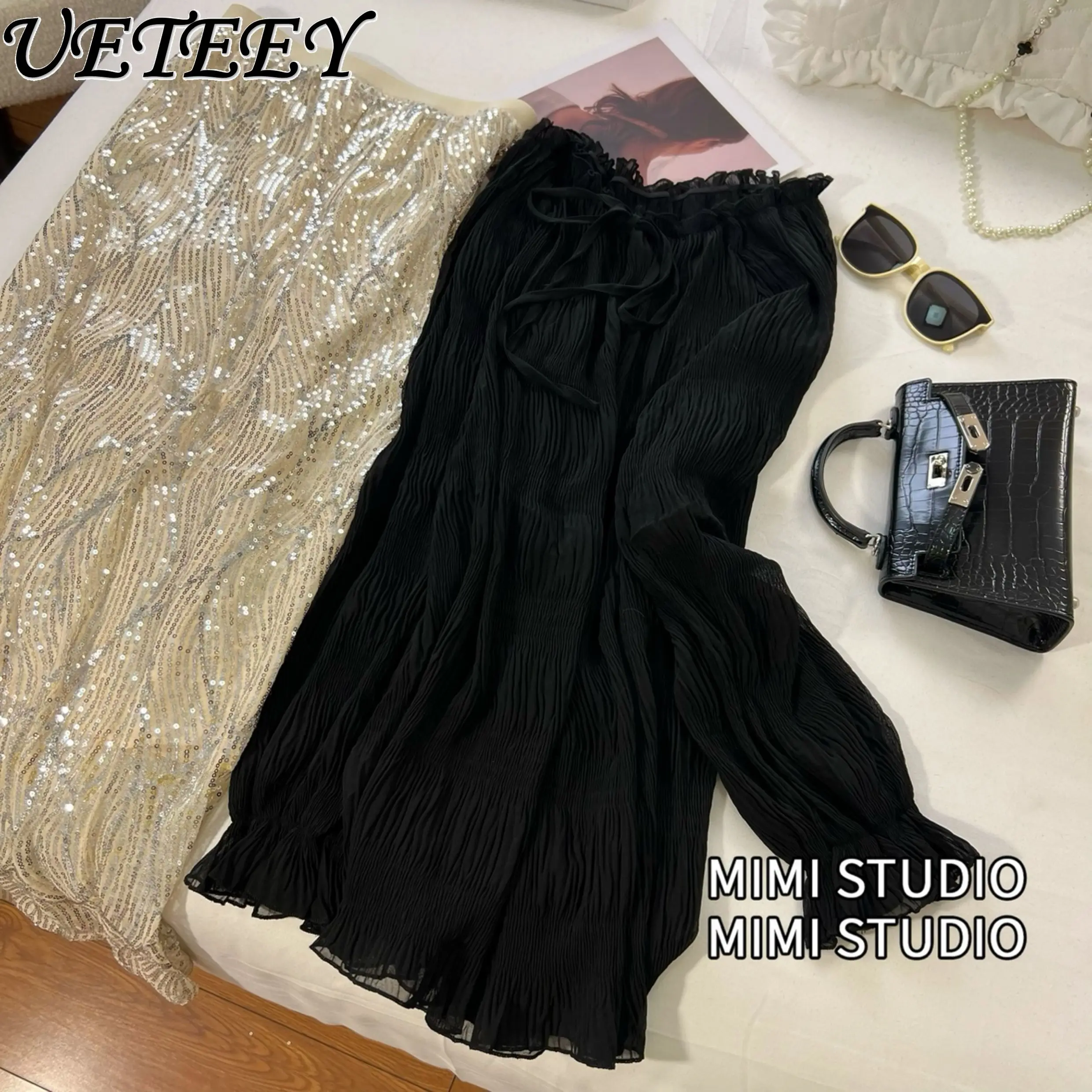 

Юбка-миди с блестками для ночного клуба, женская 2026, ранняя весна, сверкающая юбка-русалка с блестками, универсальные длинные юбки с разрезом для девочек