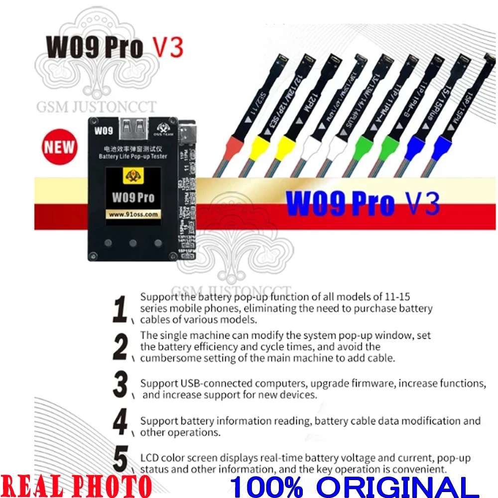 OSS Team W09 Pro V3 Battery Programmer for iPhone, 11-15PM Battery, Health changed to 100% Pop-up Repair, No Need Flex Cable