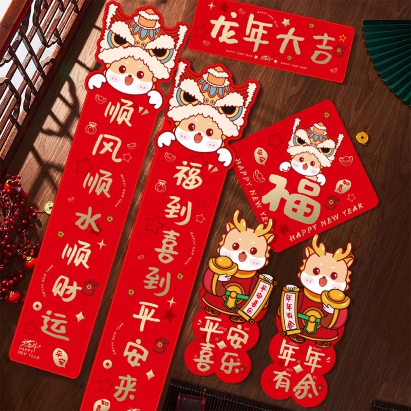 Festive Door Stickers Set Traditional Spring Festival Home Door Decorations