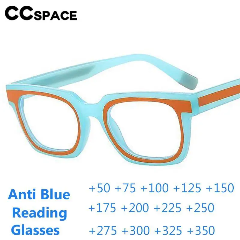 

B57407 Vintage Square Anti Blue Light Reading Glasses Fashion Splicing Color Frames Presbyopic Spectacles Dioptric +50 +150 +350