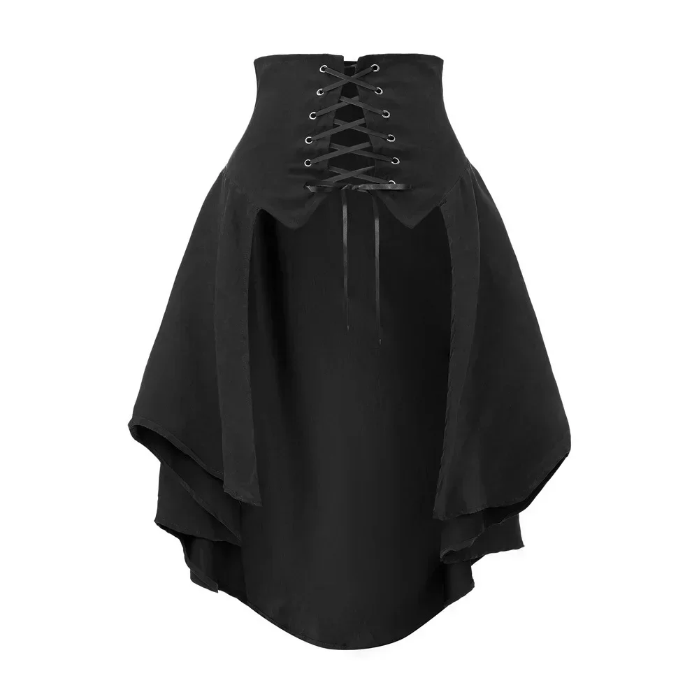 Detachable Overskirt Women Punk Swallow Tail Skirt Renaissance Pirate Costume Wrap Ruffle Skirt Gothic High Low Corset Lace Up view 6