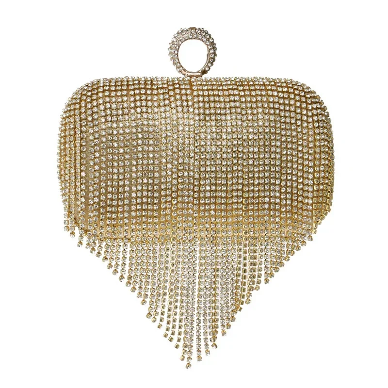 

Fringed Rhinestone Evening Bag Female Diamonds Tassels Clutch Ladies Box Mini Handbag with Crossbody Chain Luxury Silver Purses