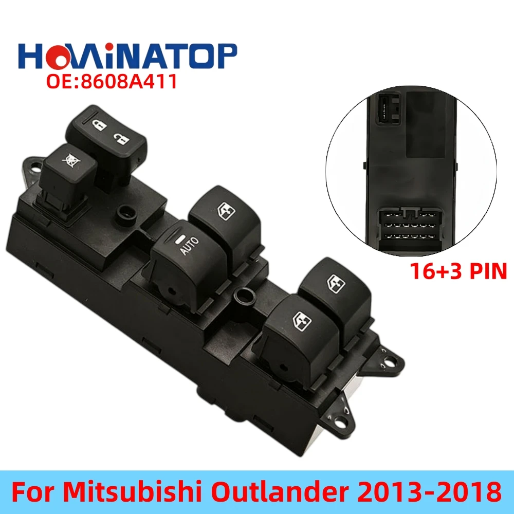 HOWINATOP 8608A411 16+3Pin Power Window Master Switch For Mitsubishi Outlander 2013‑2018 OEM Replacement