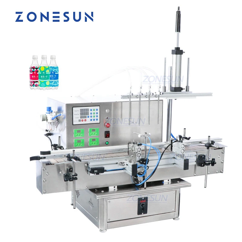 ZONESUN ZS-DTPP4D Desktop Automatic Four Diving Nozzles Water Juice Foamy Liquid Peristaltic Pump Filling Machine