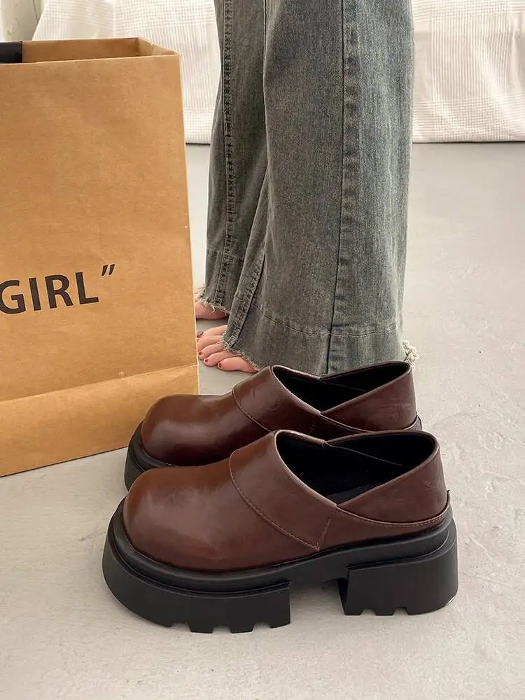 

Women's British Style Versatile Elevator Thick Soled Leather Shoes 2025 Spring Summer New Elegant Mary Jane Loafers