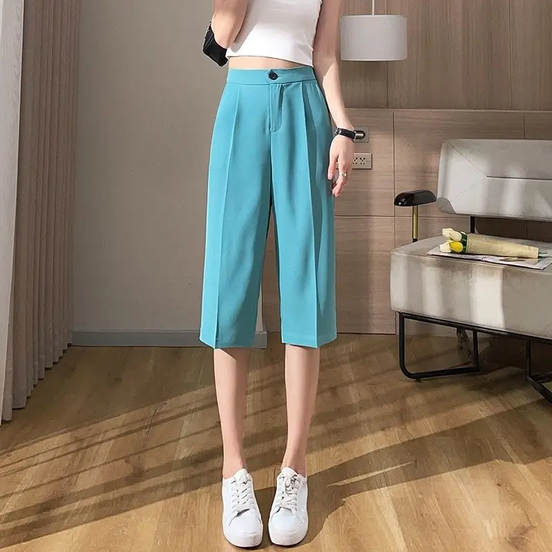 

Solid Color Zipper Pocket Buttons Pants Patchwork Simplicity Casual Korean Thin Summer Fashion Loose Streetwear Women's Clothing