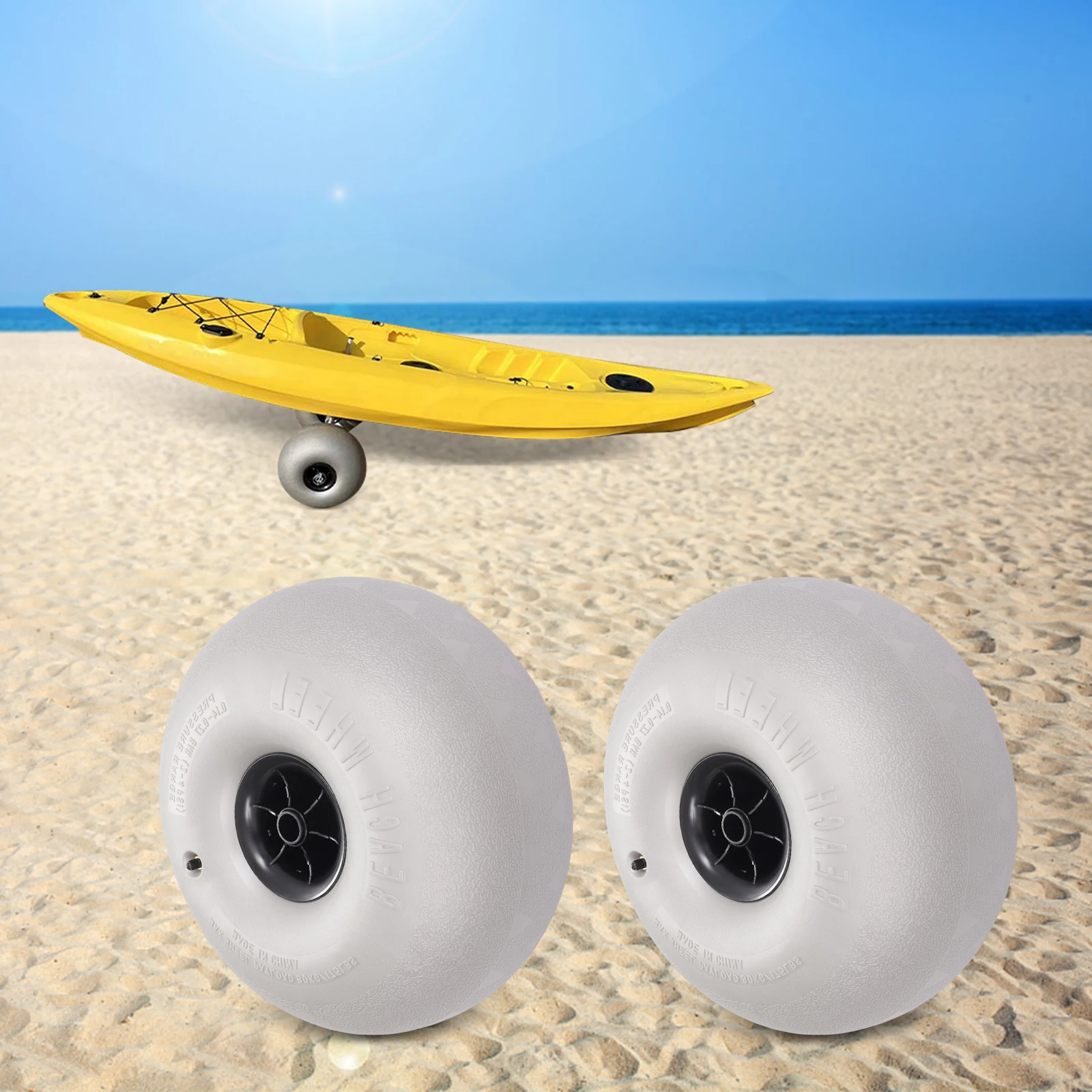 

2 Pcs 16 Inch Beach Inflatable Wheel 3-5PSI/0.2-0.34BAR Low-pressure Design Beach Balloon Wheels TPU Cart Tires for Kayak Dolly