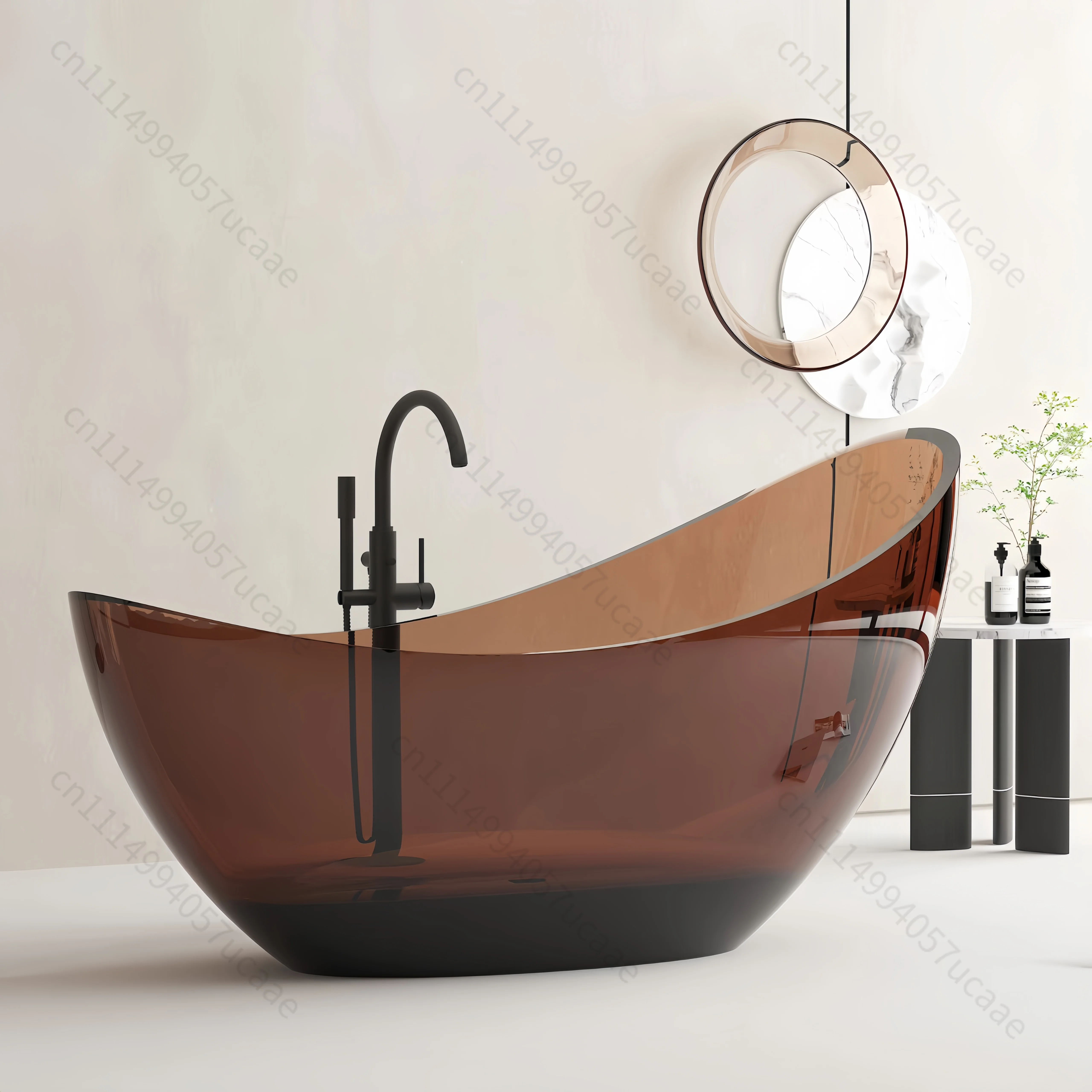 Transparent Resin Freestanding Bathtub Luxury Modern Soaking Tub Eclipse Shape Drainer Bathroom