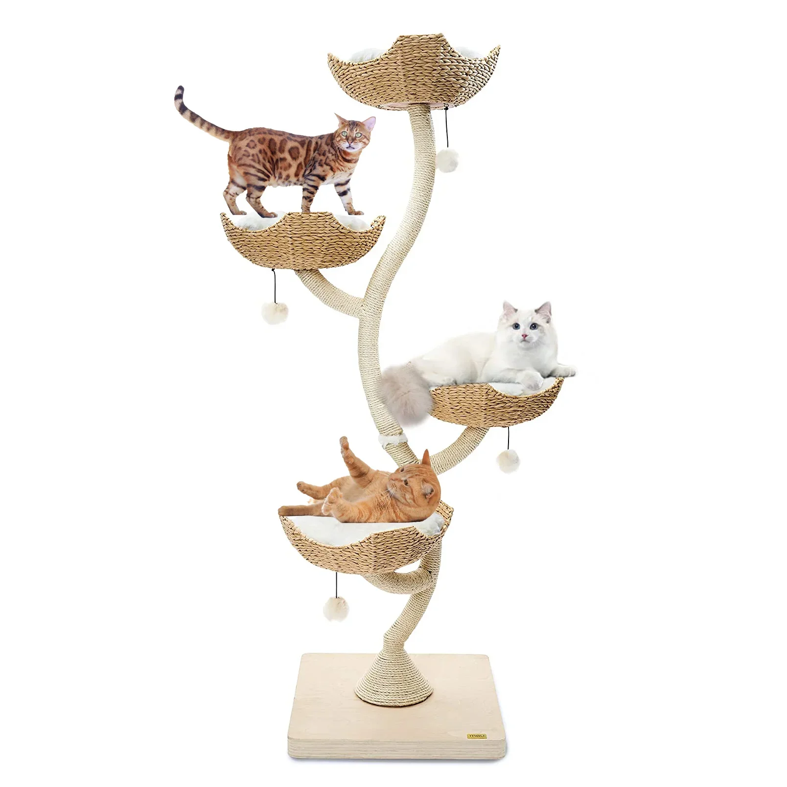 Luxurious Tall Large Cat Tree Tower Wood Scratching Tower Bed Hammock Large Size Cats Perfect Toy Climbing Cat Tree Basket