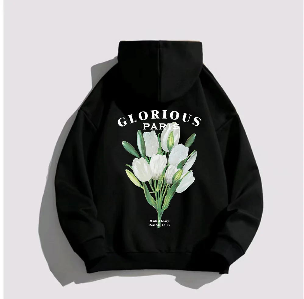 Lily Men Women 100%Cotton Hoodie Korean Style Luxury Brand Flower Printed Hoodies High Quality Hooded Sweatshirt Autumn Pullover