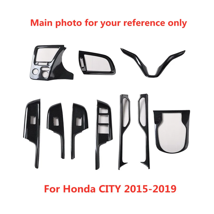 Carbon Fiber Printed Car Inner Steering Outlet Window Control Gear Panel Sticker Cover for Honda CITY 2015 2016 2017 2018 2019
