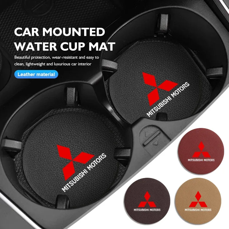 

2Pcs Car Water Cup Coaster Non-slip Slot Mat Interior Decor for Mitsubishi Outlander Lancer Pajero