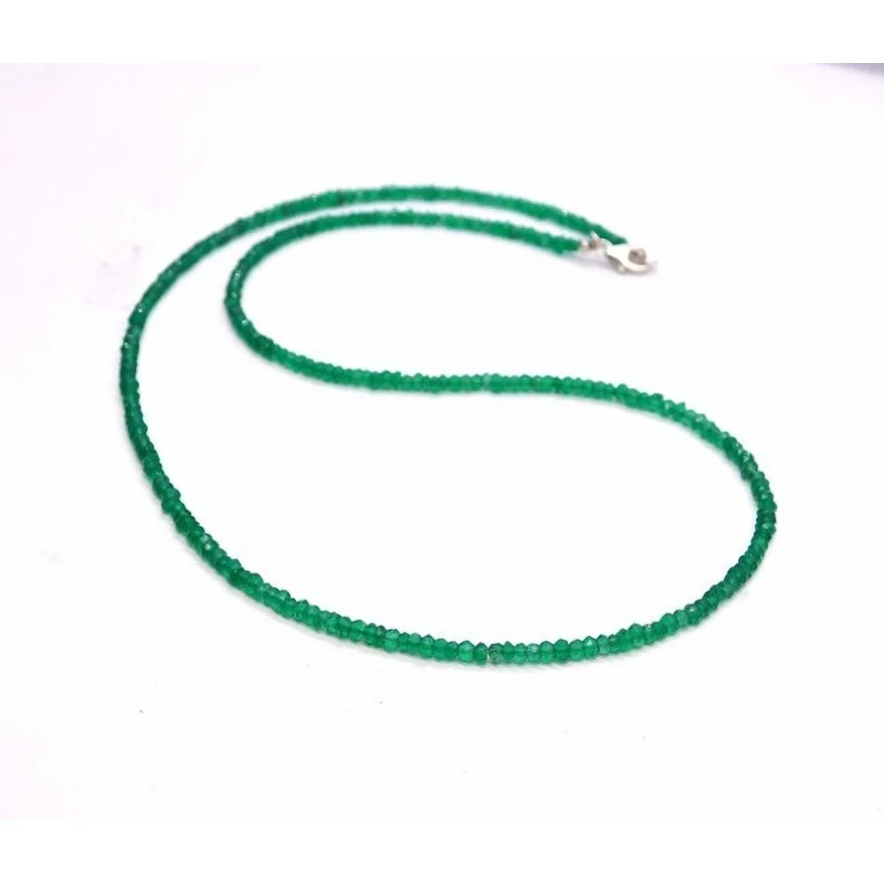 

Green Onyx Faceted Rondelle Gemstone Beads Necklace 24'' Anniversary Mom Gifts