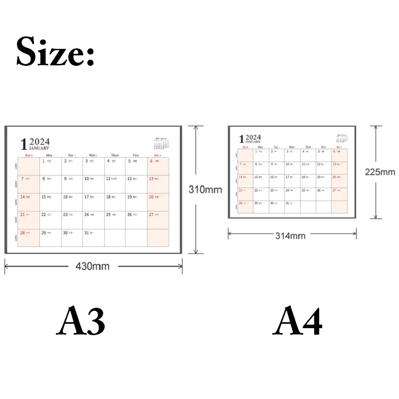 A3 A4 Desk Calendar 2024 With Pocket Office Monthly Planner 180g Thick Paper Table Mouse Pad Year Ajendas Almanaque