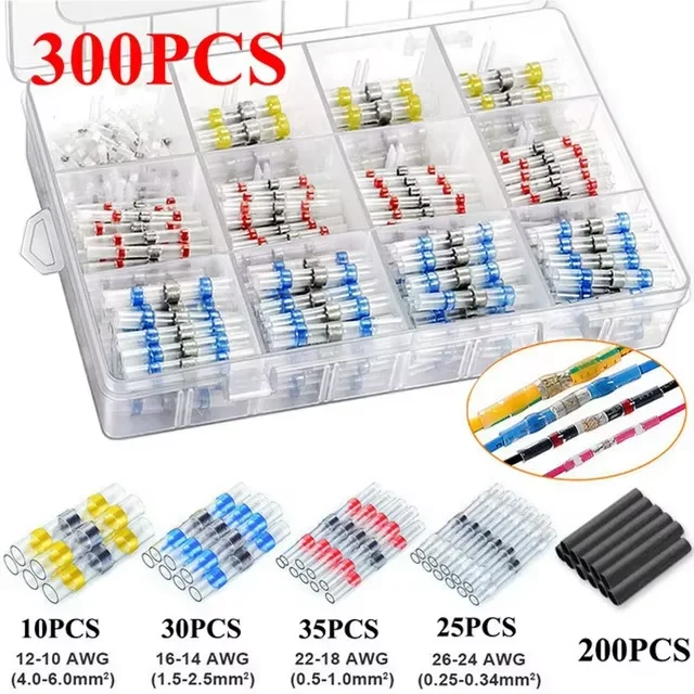300/350/500/800Pcs Waterproof Solder Seal Heat Shrink Terminals & Tubing, Insulated Wire Connectors for Cable Repair