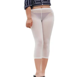 Women's Transparent Cropped Pants Leggings High Elastic Ice Silk Thin Skinny Yoga Pants Trousers Legging Woman Clothing