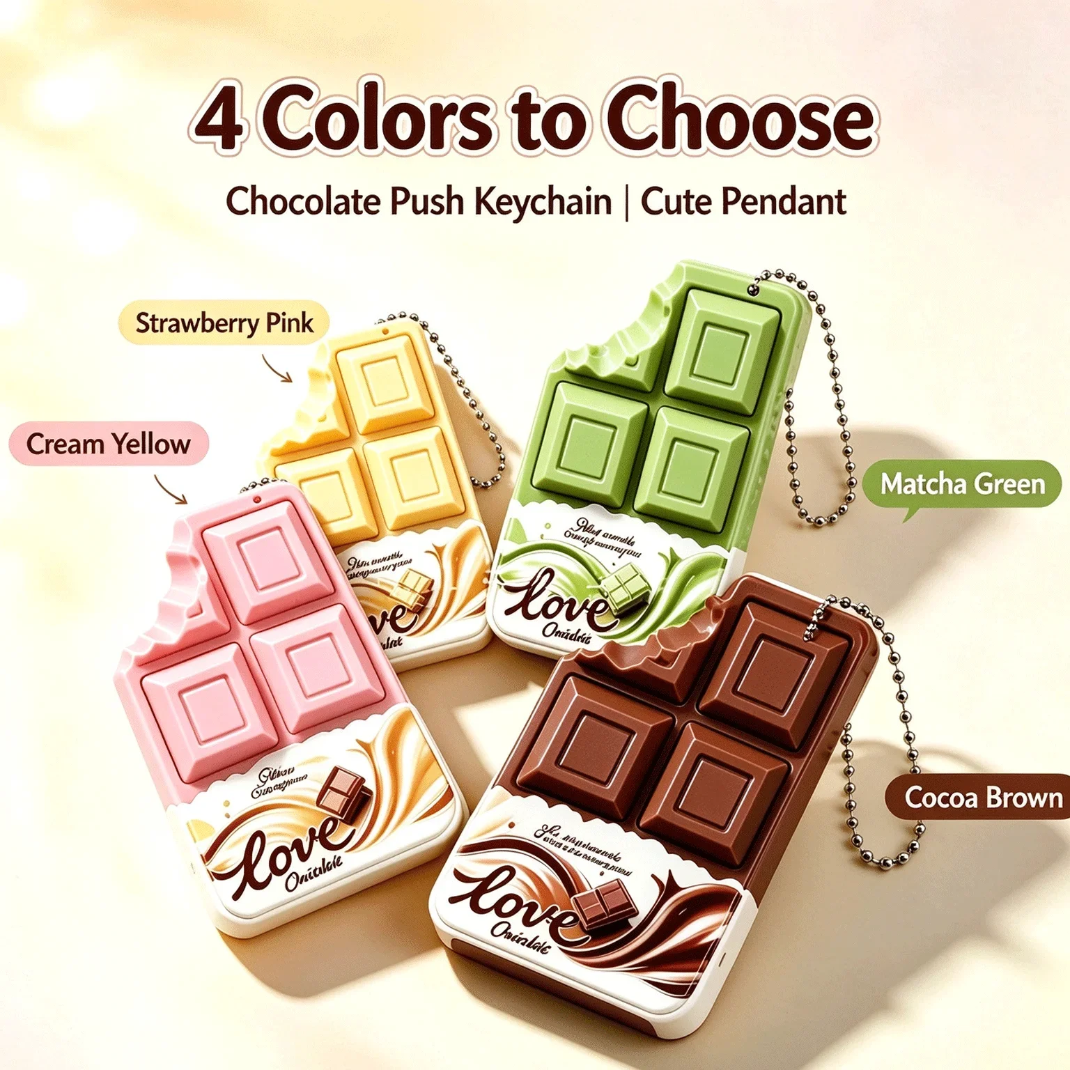 Simulated Bitten Chocolate Fidget Toy Keychain ASMR Clicker Anxiety Relief Sensory Toy Bag Charm for Birthday Party Favor Gift