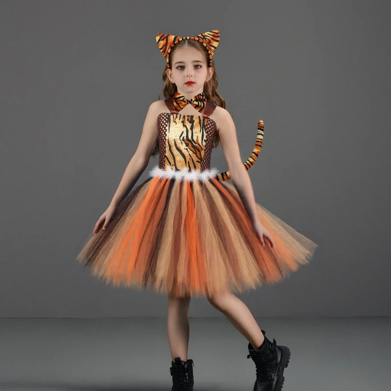 

for Tiger Costume Forest Theme Birthday Party Tutu Dress Toddler Girls Carnival Halloween Animal Cosplay Dress Up Clothes