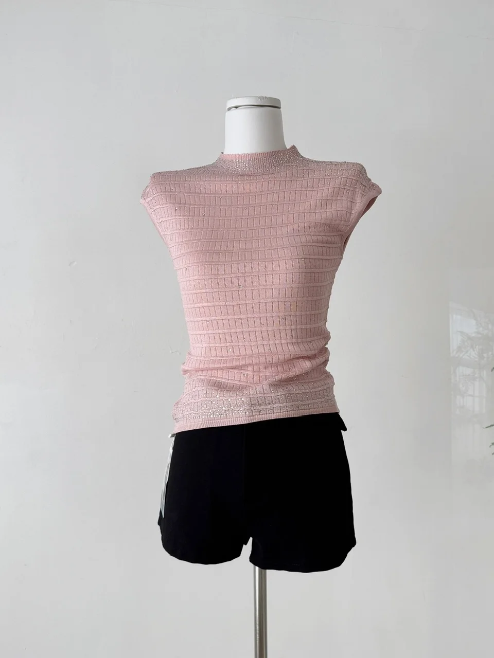 

Тяжелый вязаный жилет на бретельках, женский приталенный мягкий розовый верхняя одежда, весна-осень, блестящий ромбовидный дизайн для поездок на работу