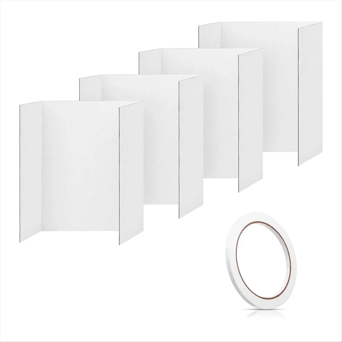 A24I 4 Pcs Trifold Poster Board,21.5x14 Inches Small White Poster Board Comes with Sticky Accessories,Corrugated Presentation