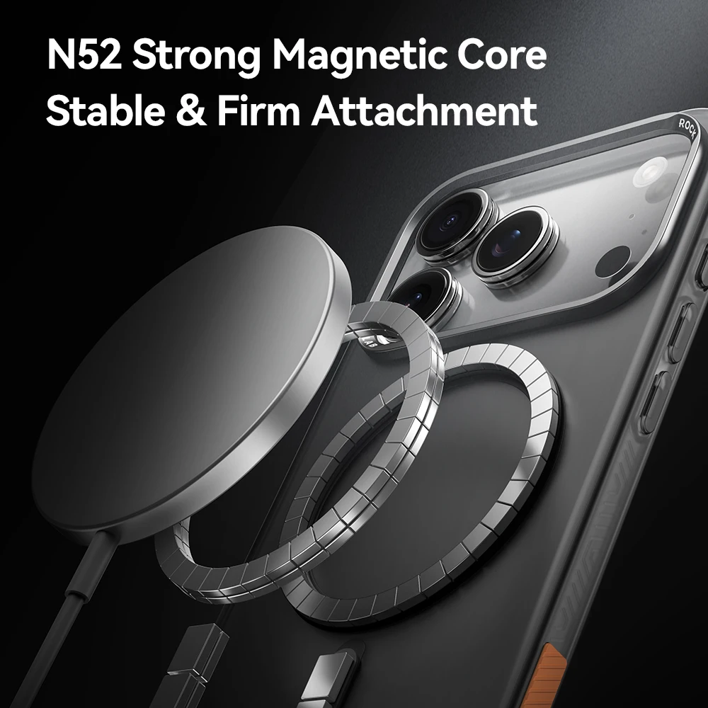 Rock n52 ímãs fosco translúcido caso de telefone para iphone 17 pro max anti-impressão digital à prova de choque caso traseiro duro para iphone 17 pro