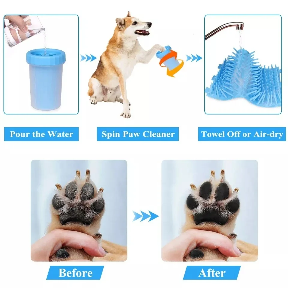 2 in 1 Portable Dog Foot Washer, Presser Foot Cleaning Cup, Pet Paw Cleaner Cup, Dog Paw Cleaning Bath Mud Washer Grooming Brush