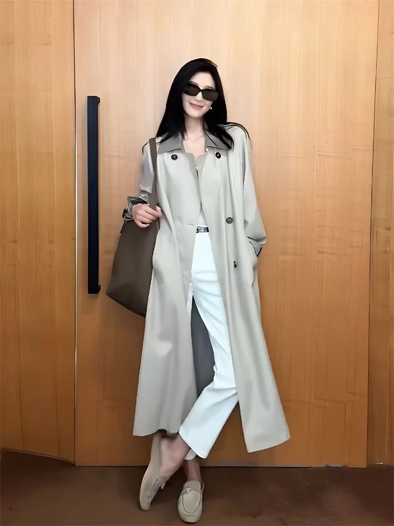 Trench con lacci con risvolto Cappotto da donna a maniche lunghe con cintura Capispalla larghi 2025 Nuovo autunno Street Travel Holiday Lady Top