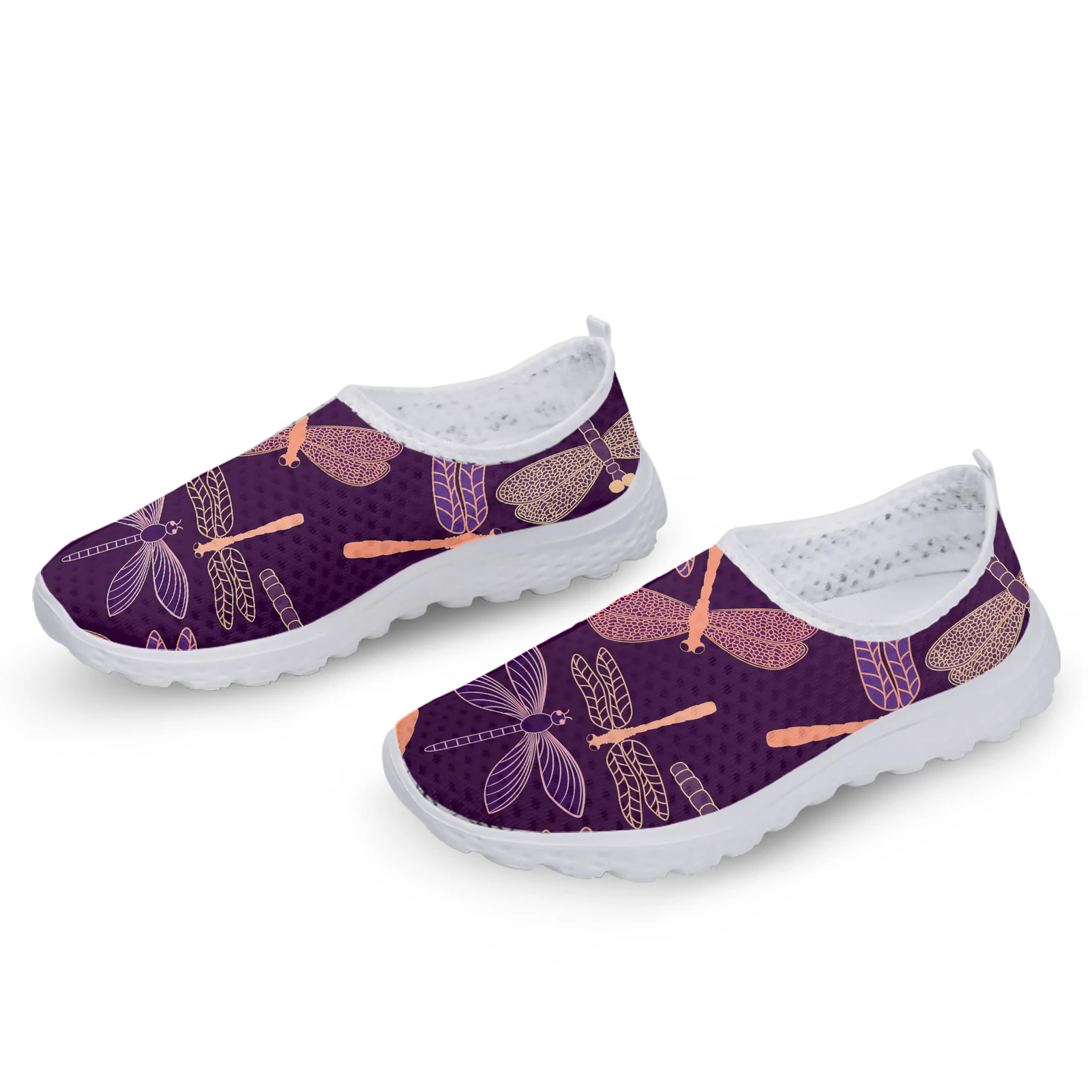 INSTANTARTS Purple Boho Butterfly Dragonfly Design Comfortable Brand Loafers Soft Summer Mesh Shoes Walking Sneakers Zapatos