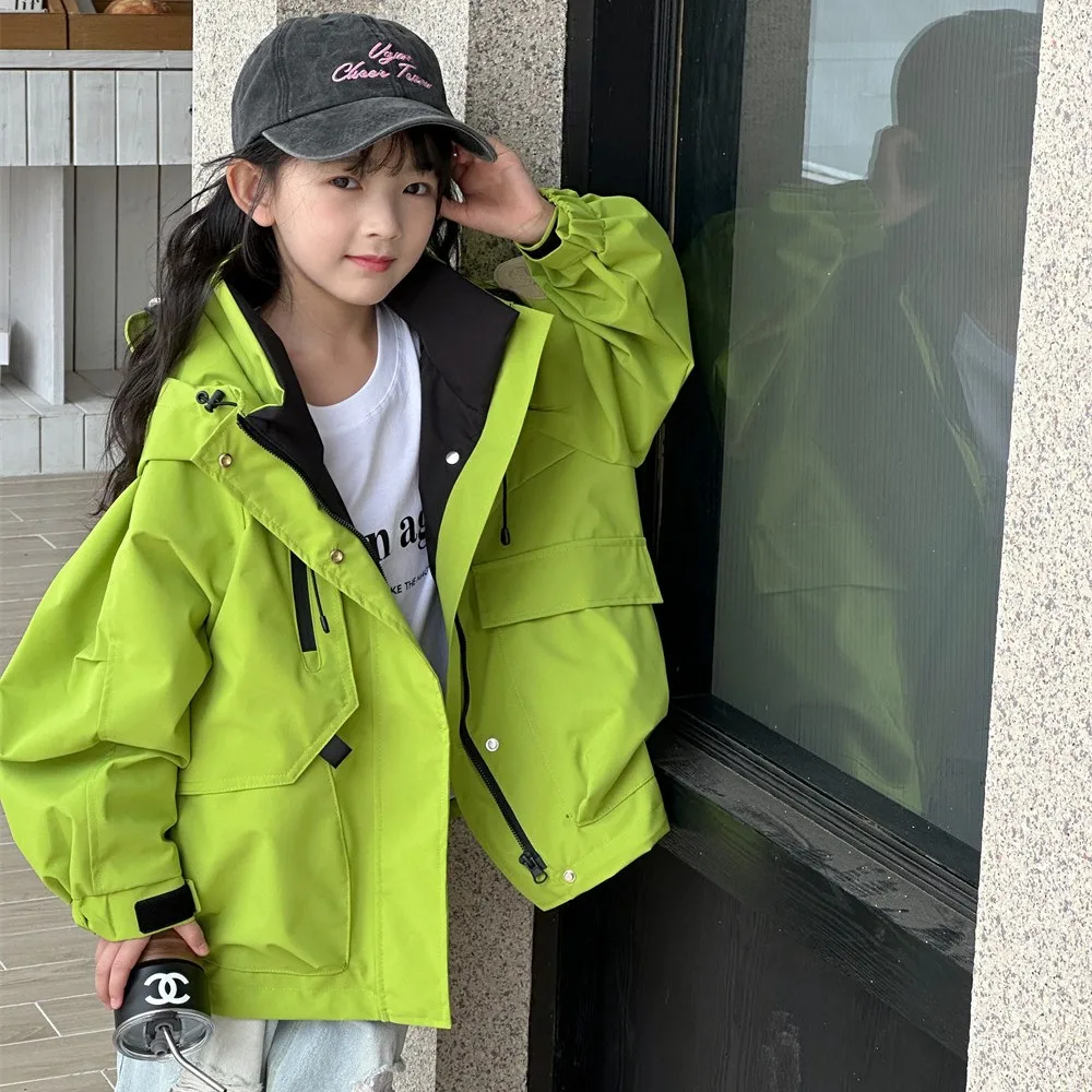 

4-18Y Girl Coat Overcoat Jacket Windbreak Outerwear Spring Autumn Cotton Sport Teenagers Children's Boys Hooded Casual Jacket
