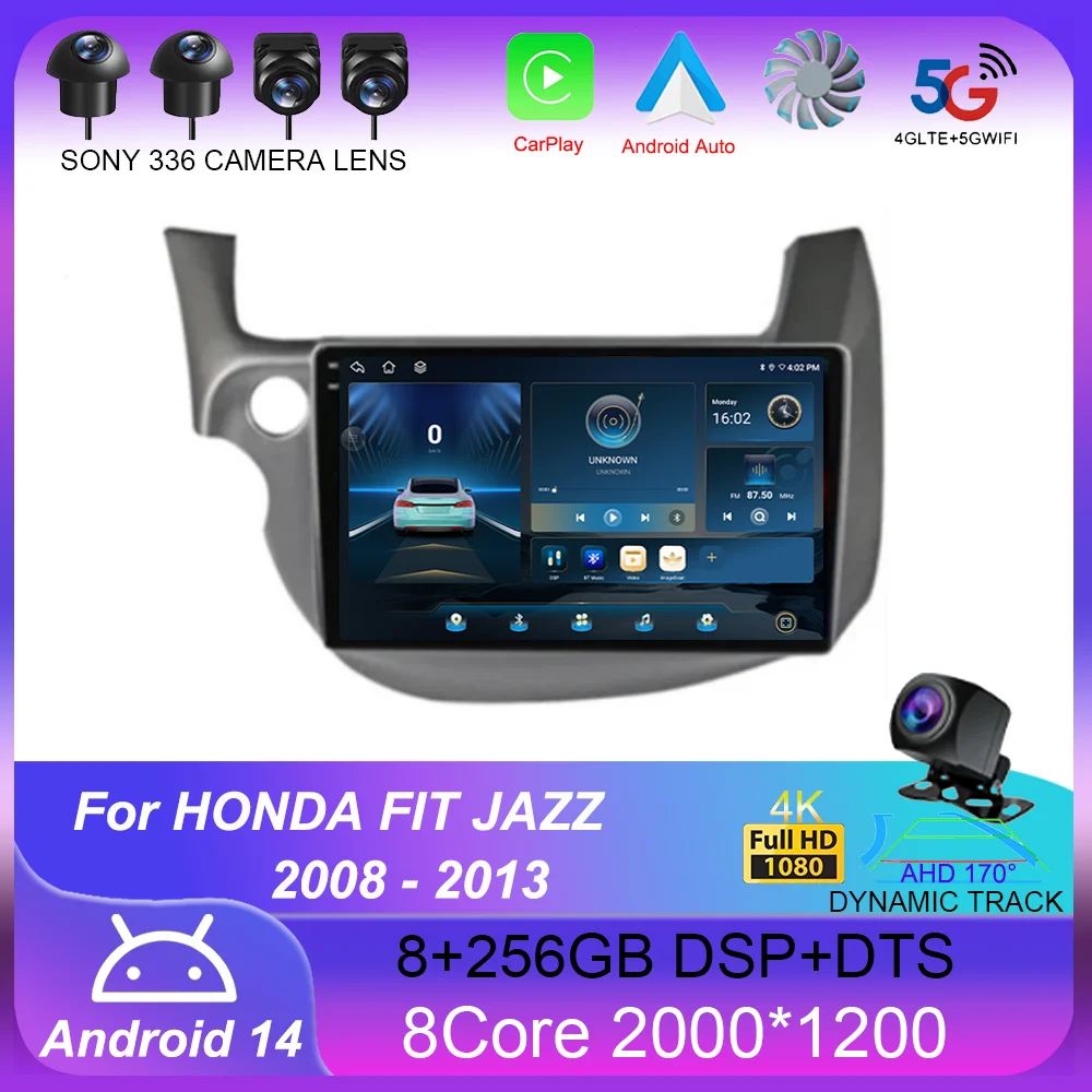 Android 14 Car Stereo Radio Multimedia Wireless Carplay Android Auto For HONDA FIT JAZZ 2008 2009 2010 2011 2012 2013 AUto BT 4G