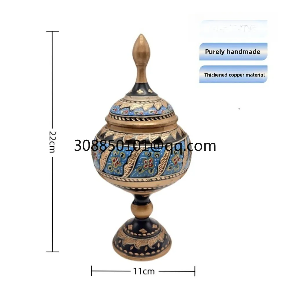 Handmade purple copper carved enamel candy jar, fruit tray, practical and decorative decoration