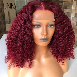 99J Red Colored Kinky Curly Wig Human Hair 13x4 Burgundy Black Short Bob Lace Front Human Hair Wigs For Women Short Deep Curly