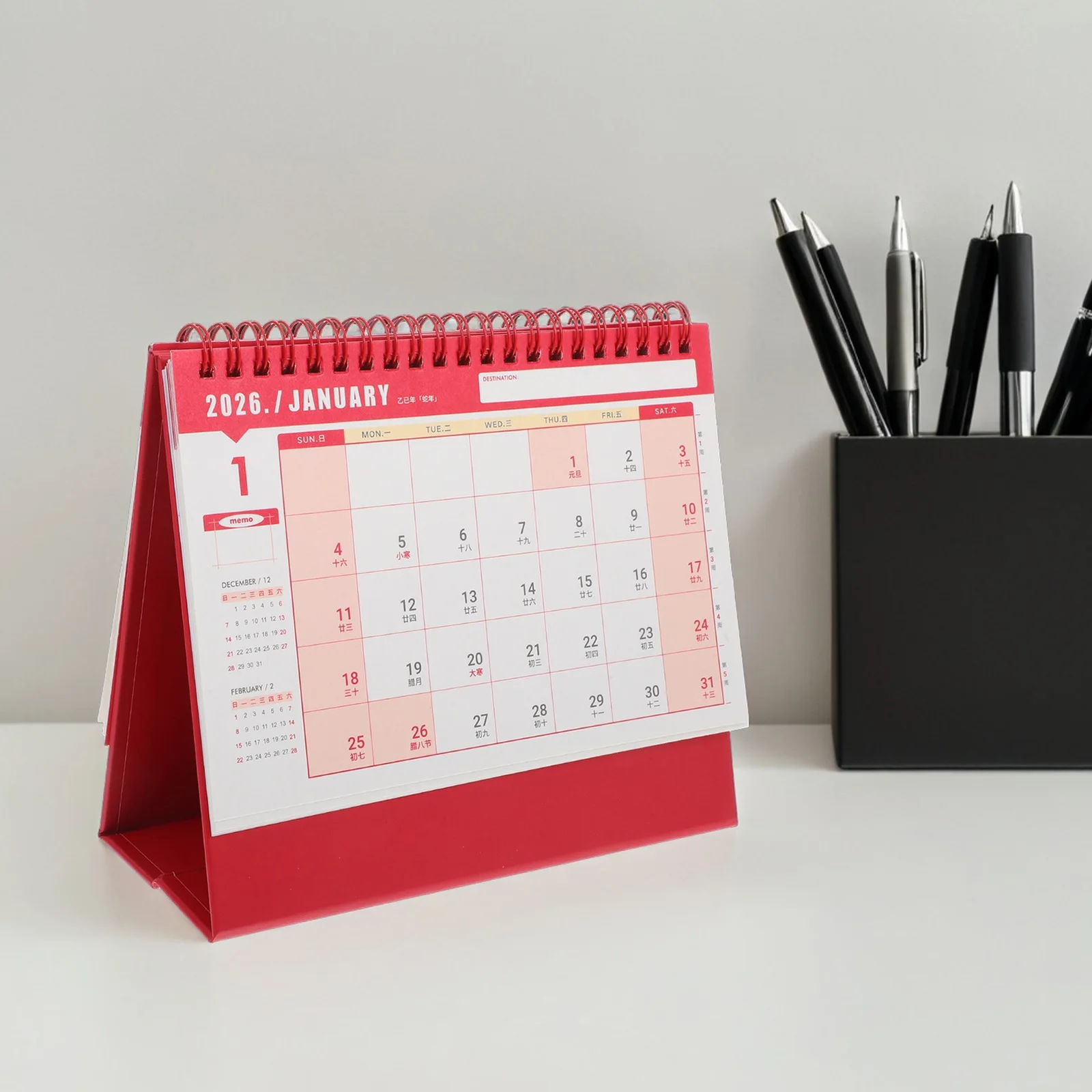 Small Desktop Calendar 2026 Twin Wire Binding Monthly Planner Minimalist Design for Office Home School Mini Calendar Notepad