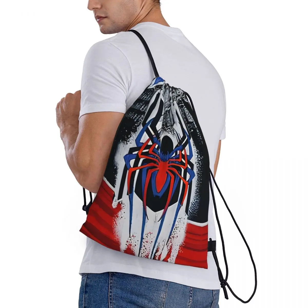 Custom Spider Man กระเป๋าสตางค์ผู้หญิงผู้ชายพับกีฬา Sackpack การ์ตูนการฝึกอบรมกระเป๋าเป้สะพายหลัง