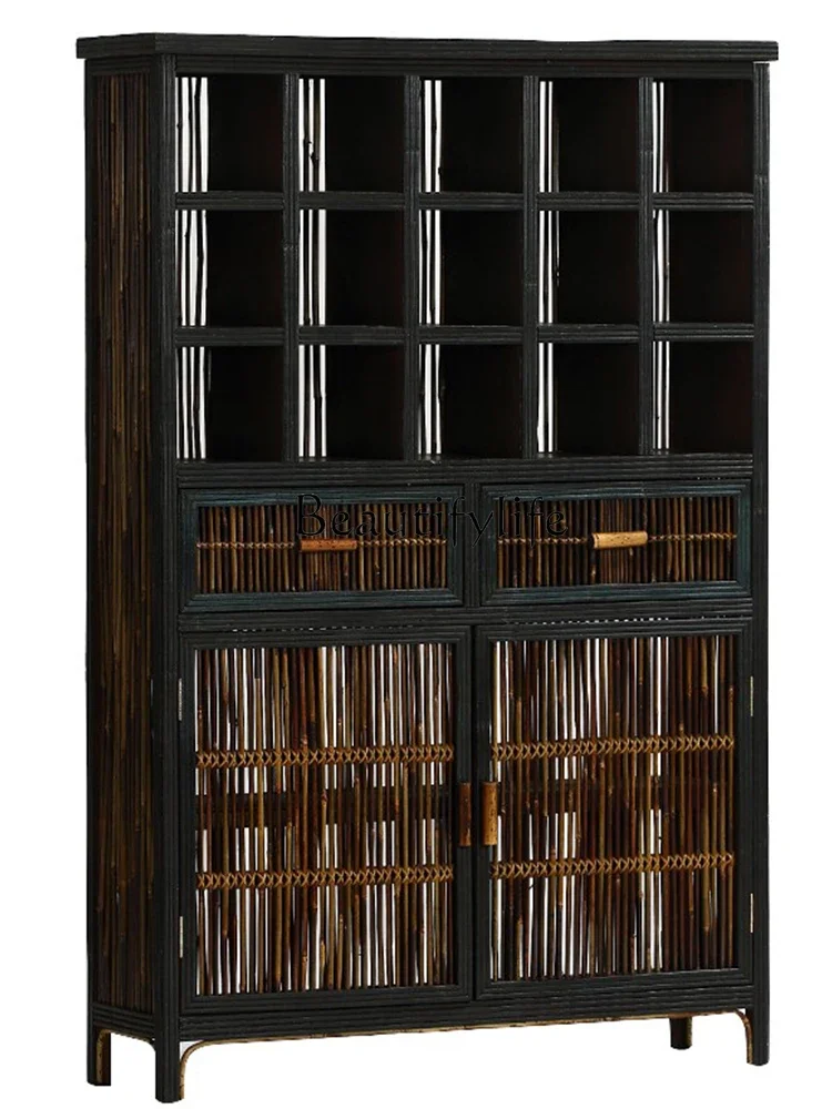 S Retro Tea Cabinet Antique Bamboo Multi-Treasure Pavilion Wall Cabinet Display Stand