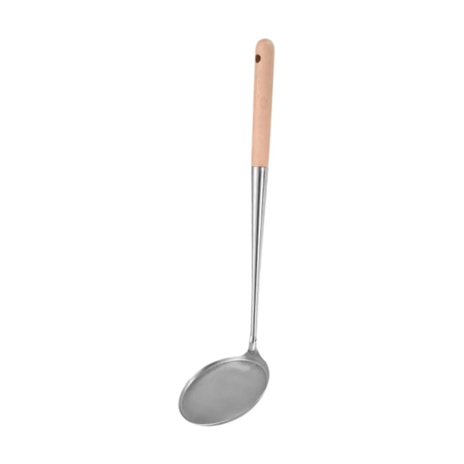 

Round Frying Flat Spoon Frying Ladle Non-stick W/ Anti-scald Wooden Long Handle