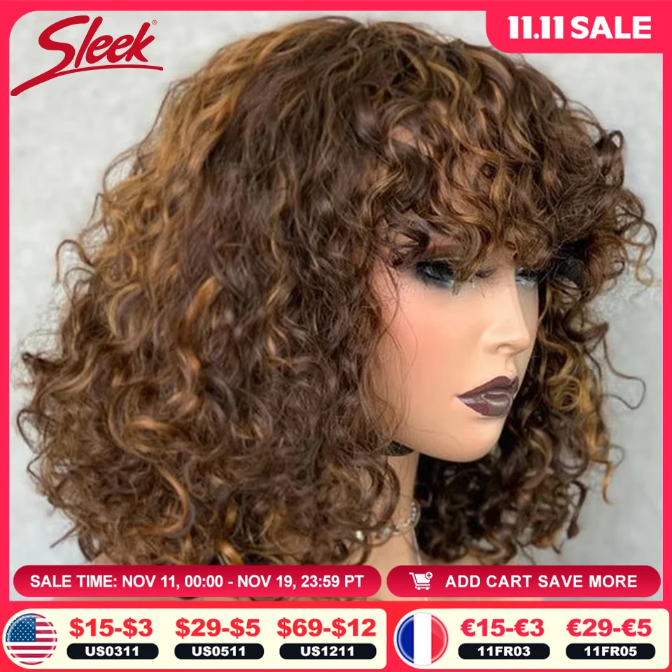

Jerry Curly Short Pixie Bob Cut Human Hair Wigs With BangsGlueless Wig Highlight Honey Water Wave Blonde Colored Wigs For Women