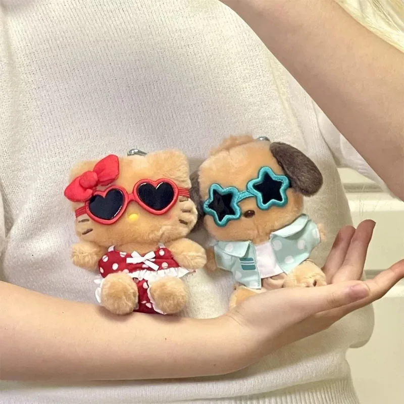 

Kawaii Sanrio Black Skin Hawaiian Sunglasses Hello Kitty Cinnamoroll Plush Doll Bags Pendant Keychain Decoration Birthday Gift