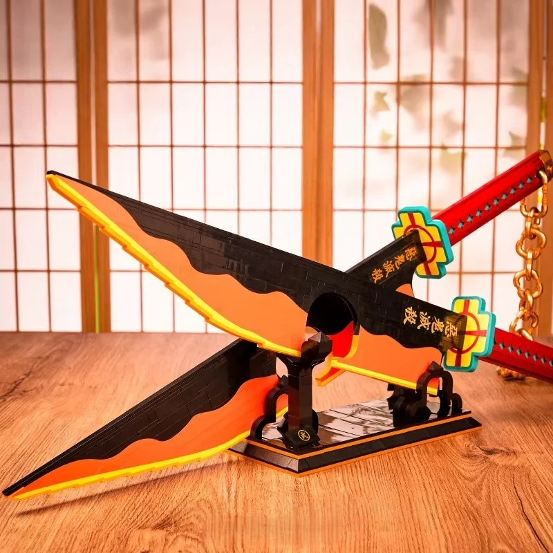 

2026 Japanese Samurai Style Blade Building Blocks Model with Stand and Chain Collectible Assembly Bricks Set Desktop Ornament