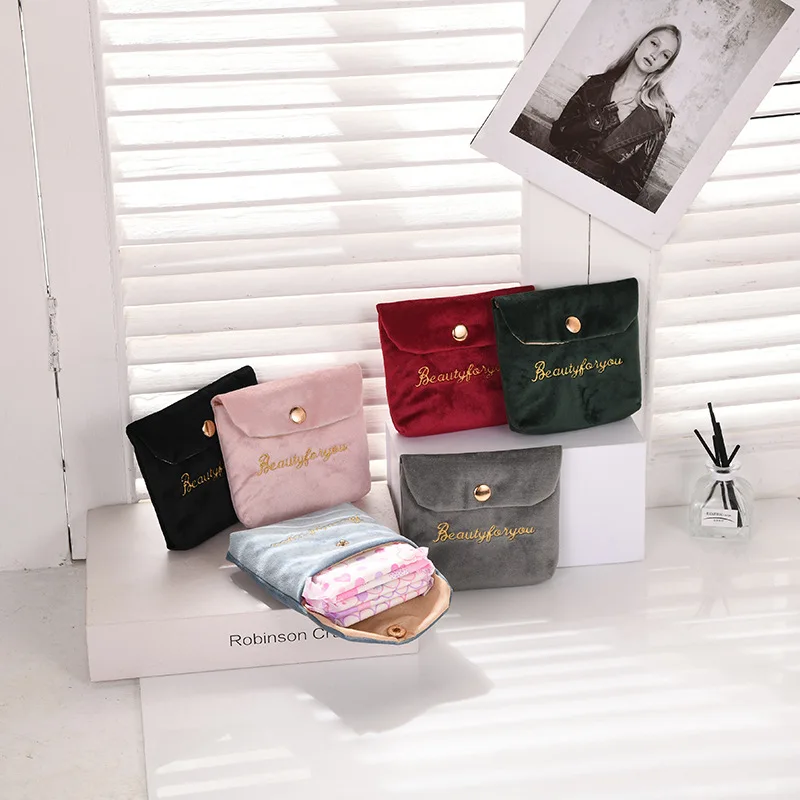 Velvet Women Cosmetic Bag Sanitary Napkin Pad Storage Bag Mini Coin Purse ID Credit Card Holder Lipstick Makeup Bag Mini Purse