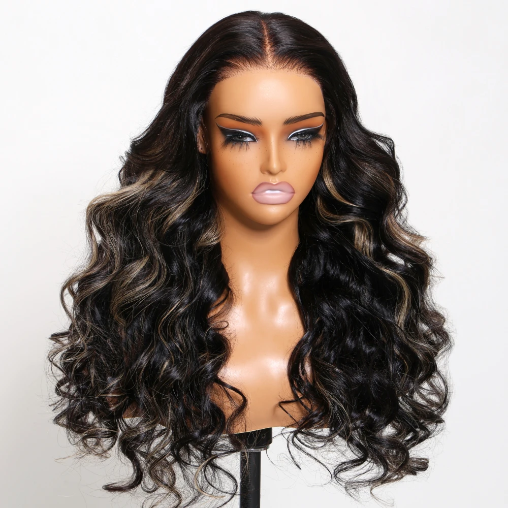 UNice 200% Density 6X4.75 Pre Cut Lace Closure Wig Blonde Highlight Body Wave Human Hair Glueless Wig Ready To Wear