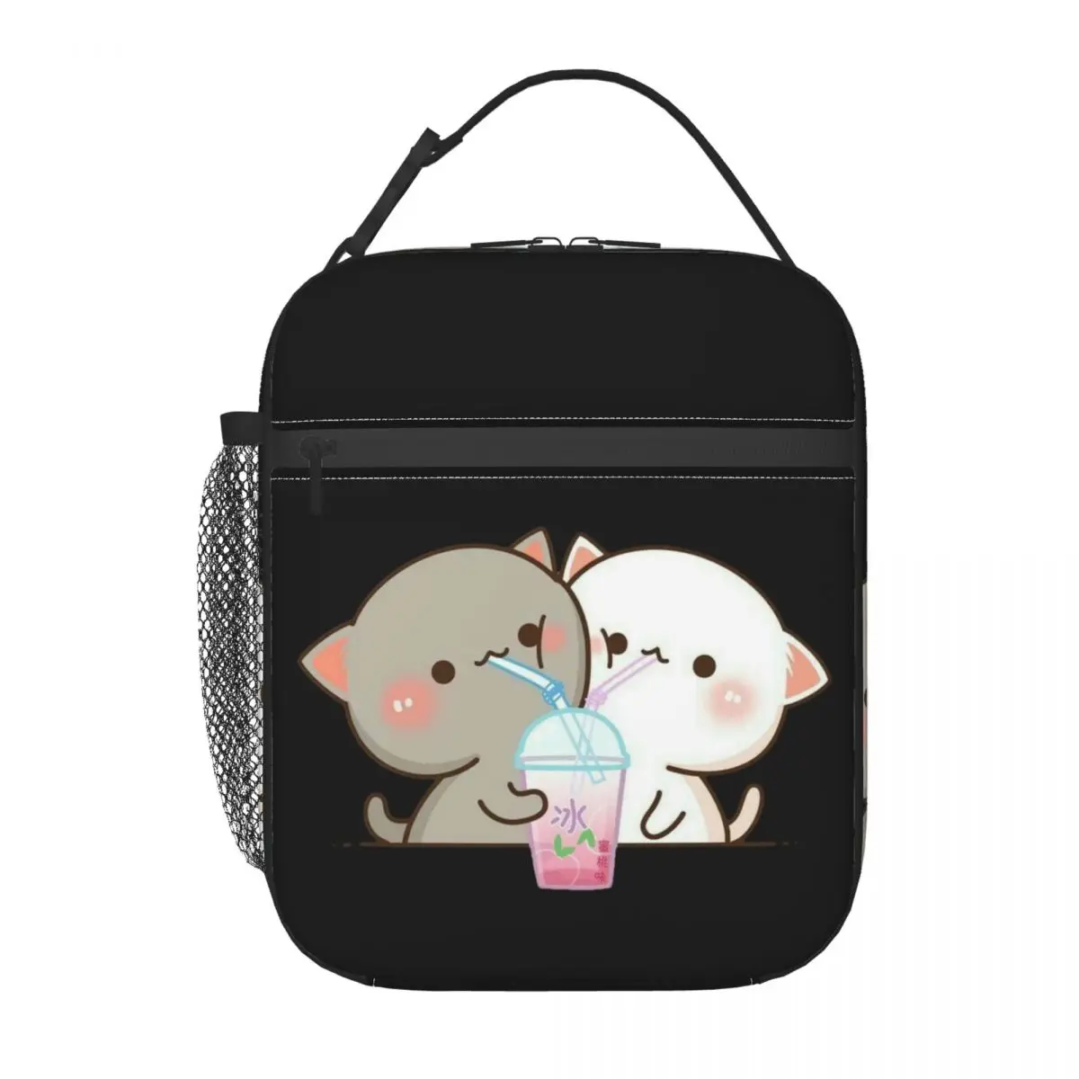 Custom Cartoon Mochi Cat Peach And Goma Insulated Lunch Bags for Work School Leakproof Thermal Cooler Lunch Box Women Children